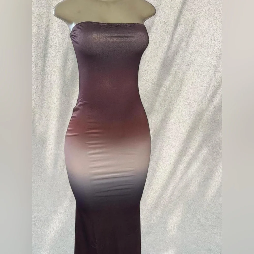 Brown Ombre Strapless Maxi Dress | Bodycon Size M - Picture 1 of 5